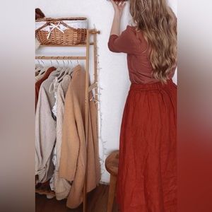Not Perfect Linen Rust Midi Skirt